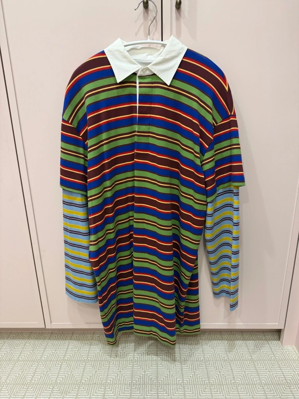 STAUD Multicolor Striped Long Sleeve Dress with White Collar like new never warn - Picture 1 of 3